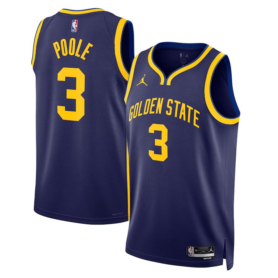 Men Golden State Warriors #3 Jordan Poole Jordan Brand Navy 2022-23 Statement Edition Swingman NBA Jersey->golden state warriors->NBA Jersey